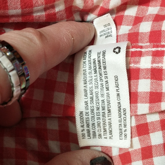Cat and Jack long sleeve button down red and white checkered shirt. - Picture 7 of 9